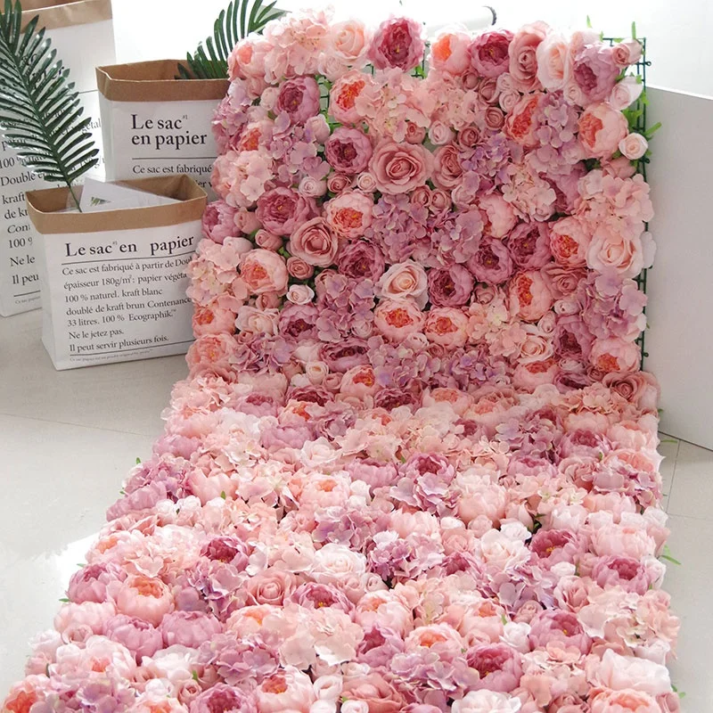 Summer Flower 50*240cm artificial roll up flower wall 240cm for wedding decoration