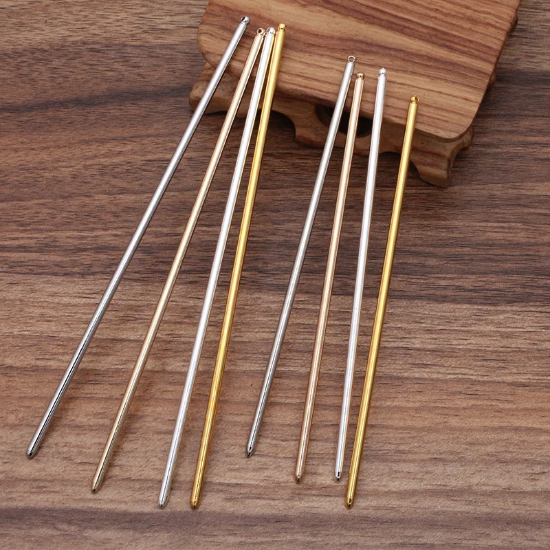 3mm*12.5cm  15cm Long Straight Metal Hair Sticks With Holes On Heads Iron Hair Forks Hairpins For DIY Bun Head Hair Accessories