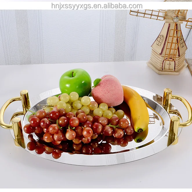 Customized Arab Decorative Luxury Tray Rectangle Stainless Steel Serving Tray With Handles
