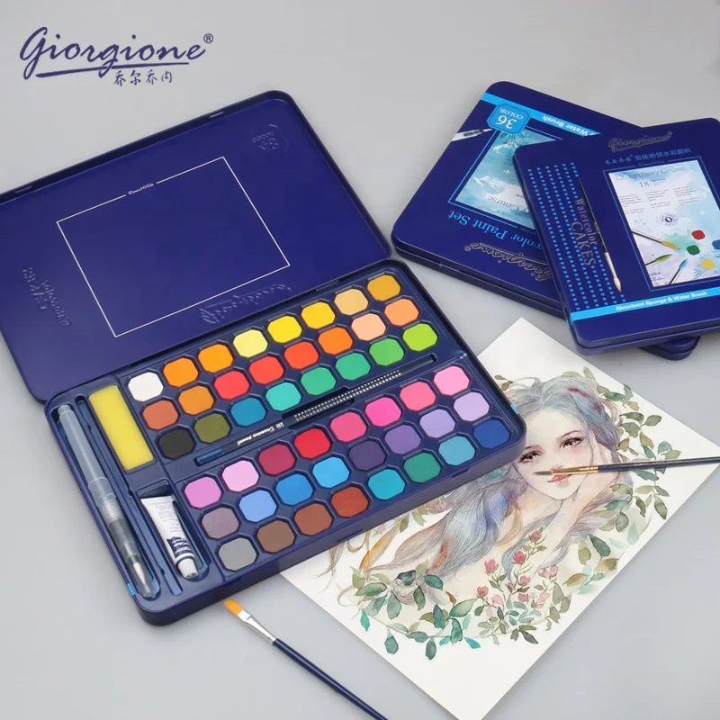 Giorgione 12/18/24/36/48color Watercolor Paint Set Non-toxic Professional Portable Tin Box Solid Pigment Painting Kit for Artist