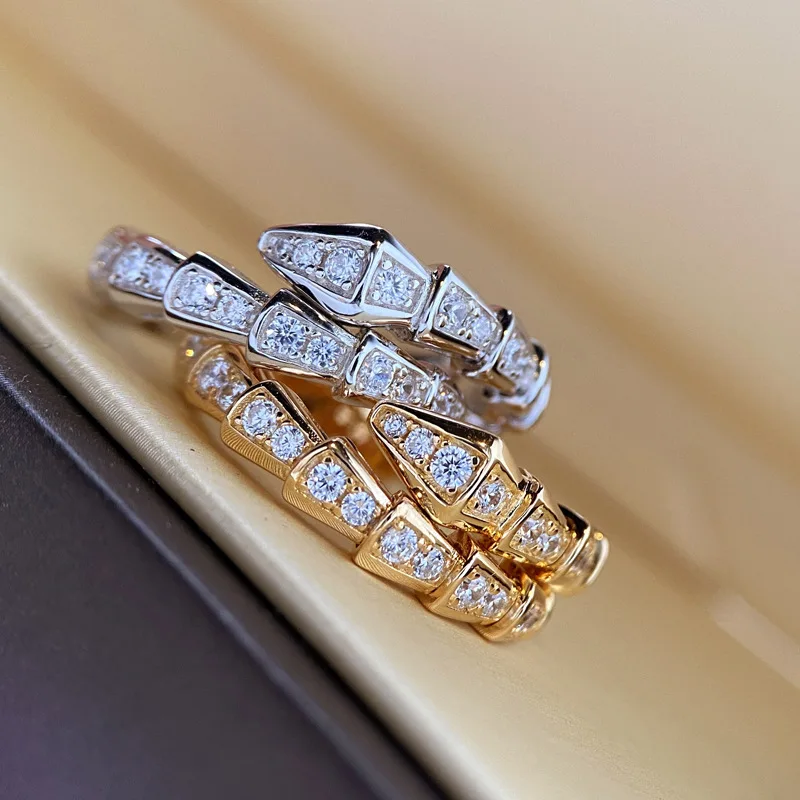 High quality snake open ring for women gold full crystal shinning nail ring