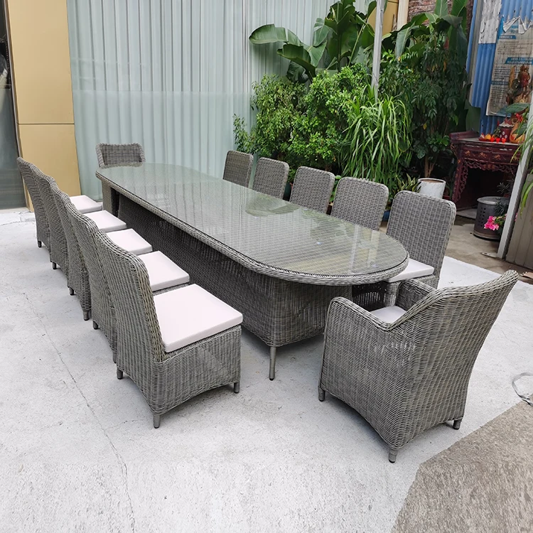 Modern 12 Seater Garden Rattan Dining Set Wicker Large Outdoor Dining Table Sets