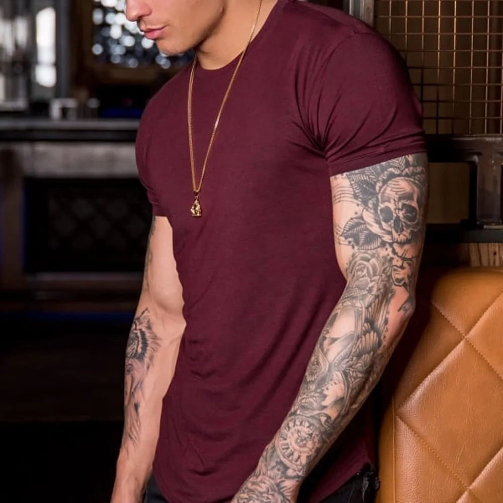 Men T-Shirt cotton spandex Fabric Fit slip side hem basic mens gym tshirt