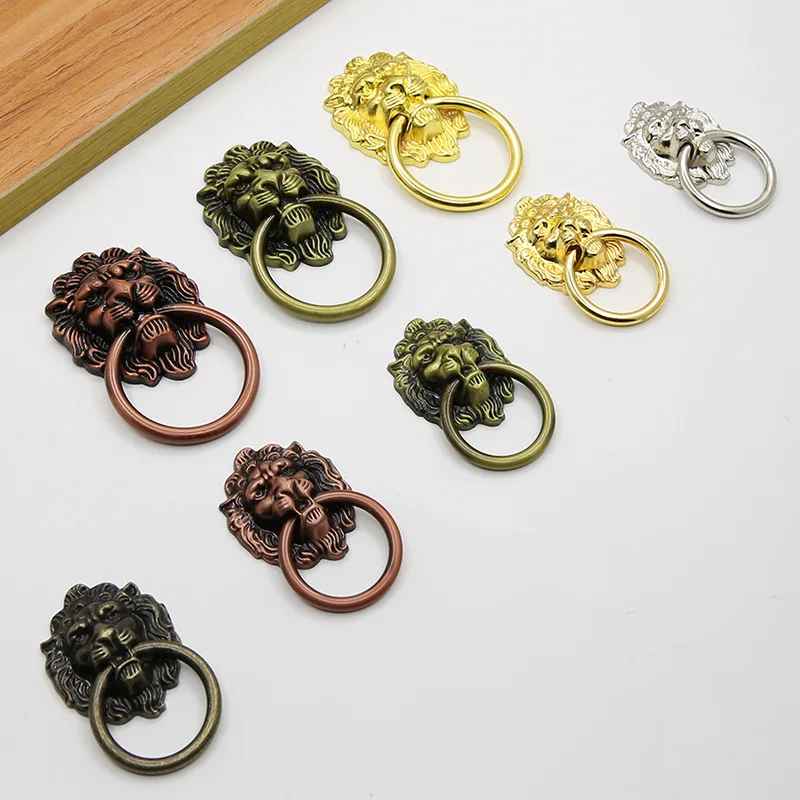 Classical Furniture Handles Zinc Alloy Furniture Pulls Lion Head Ring Cabinet Door Pulls Retro Handle Hardware