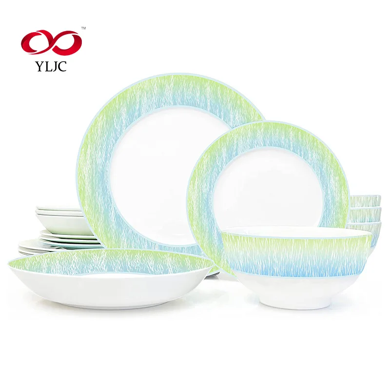 16 Pieces Tangshan Manufacturer Wholesale Luxury Colorful Design Bone China Dinnerware Set Ceramic Tableware