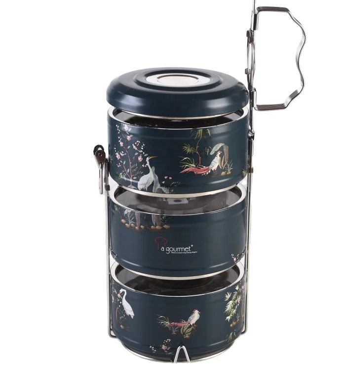 3-compartment lunch box of round Easy to food containers carry and cutlery