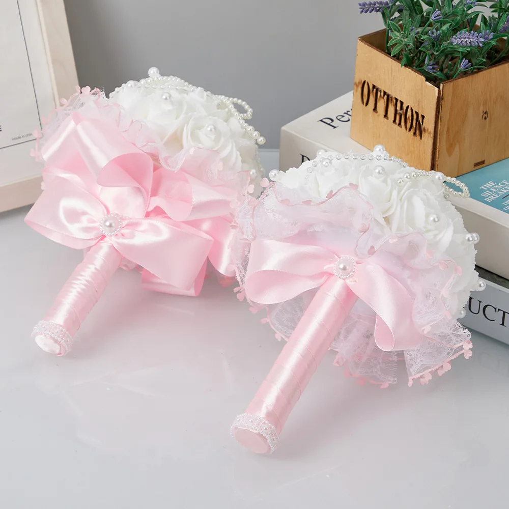 S0151R  2023 pink Sweet and Beautiful Foam White pink Decoration Bridal Bouquet
