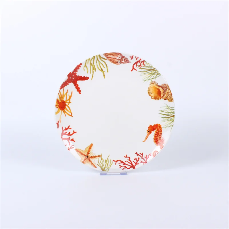 Sea coral porcelain dinnerware set ceramic for 6, hotel restaurant porcelain tableware set serving food bowls and plates