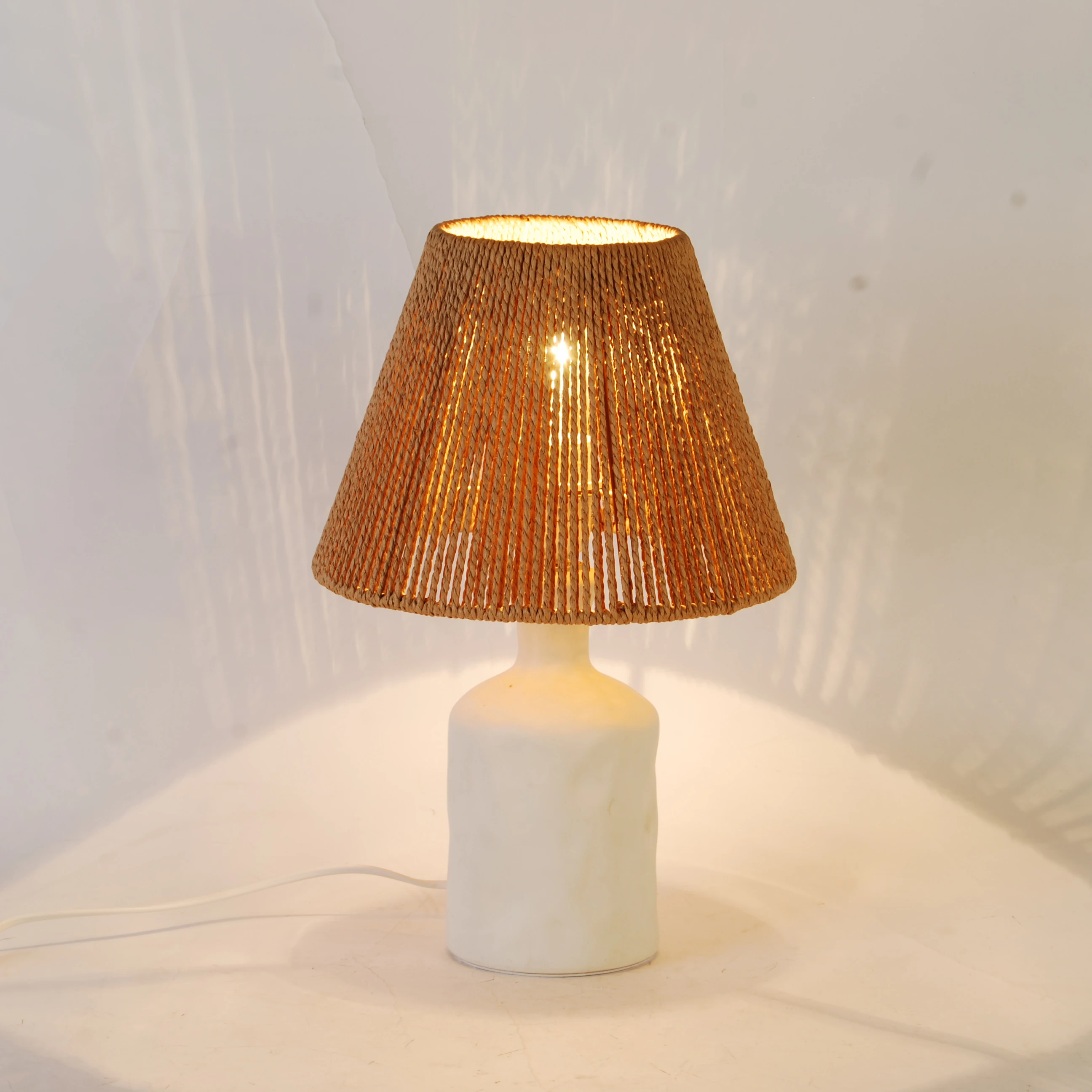 Bed Room Reading Lamp Cool white and Rattan shade Lamp Office Lighting