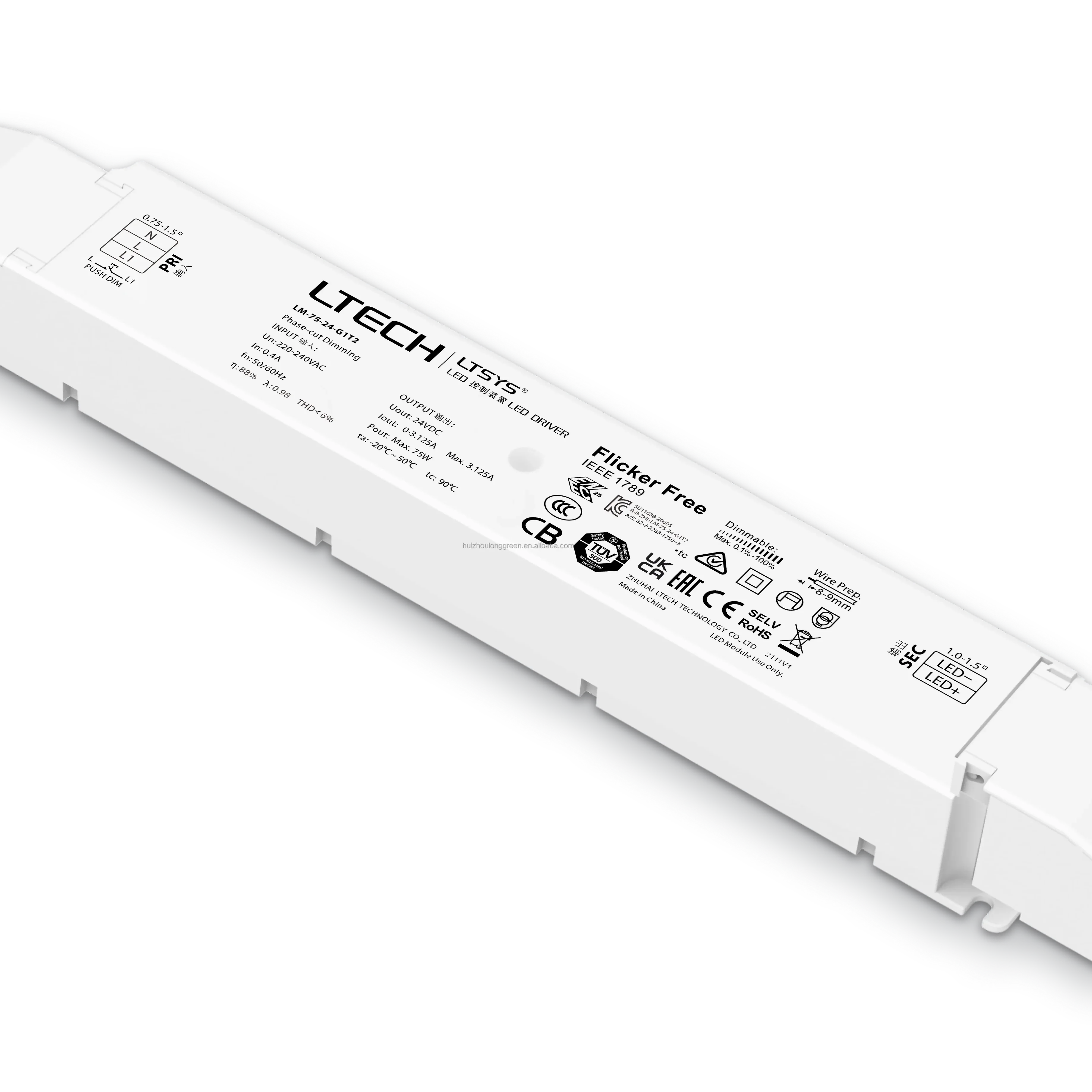 LM-75-24-G1T2 Ltech Triac ELV Push Dim 75W 24V 12VDC CV Triac LED Driver For LED Strip light phase cut Dimmable LED Driver