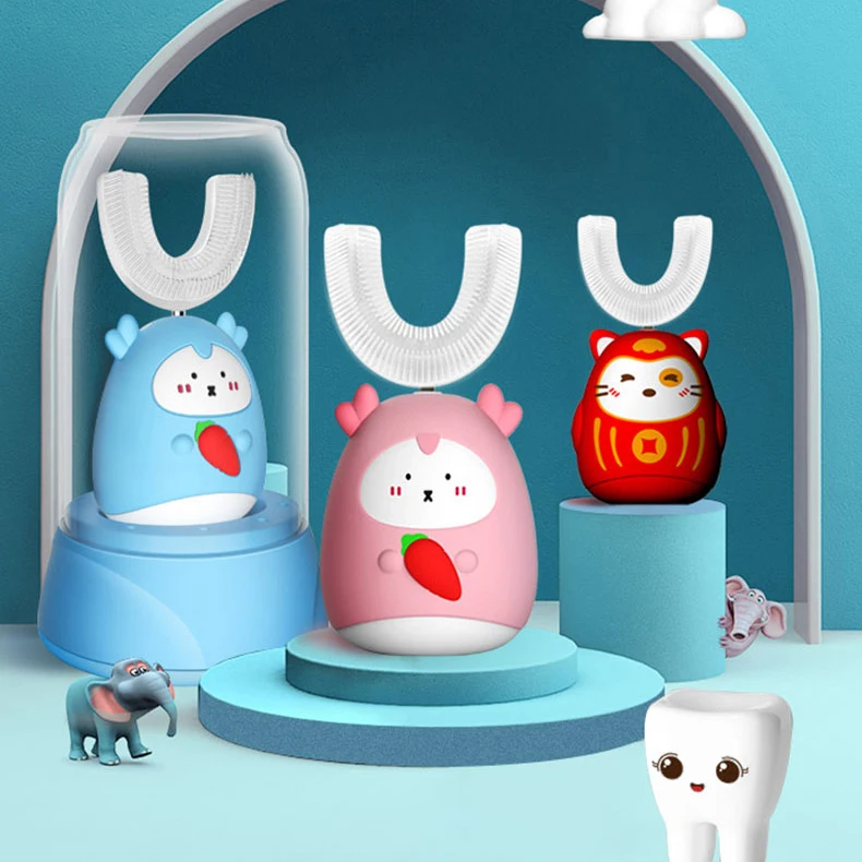 
 Hot Selling Animal Design Electronic Battery Operated Vibrating Kids Toothbrush With Uv Light Holder  