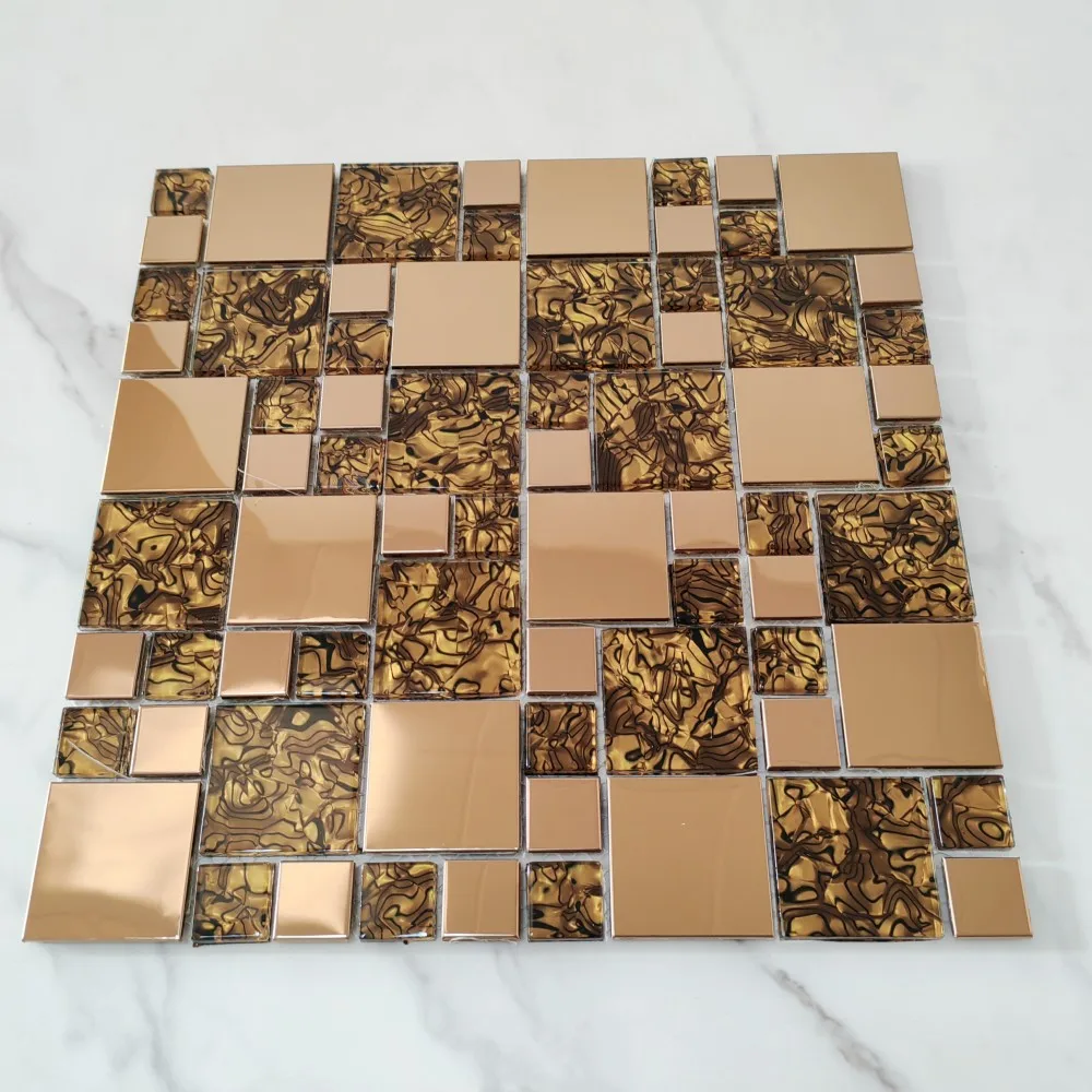 Metal copper colored glass mosaic tile for wall decoration backsplash Mosaic
