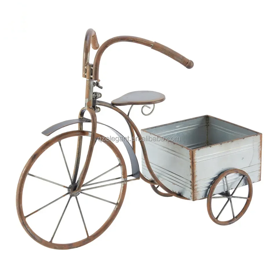 Iron metal galvanized bicycle car garden pots planter with stand