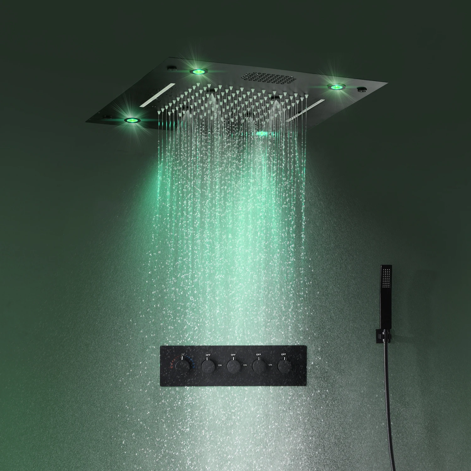 Bathroom rainfall shower set 400*400mm embed ceiling rain shower head set thermostatic LED Bluetooth Music bath & shower faucets