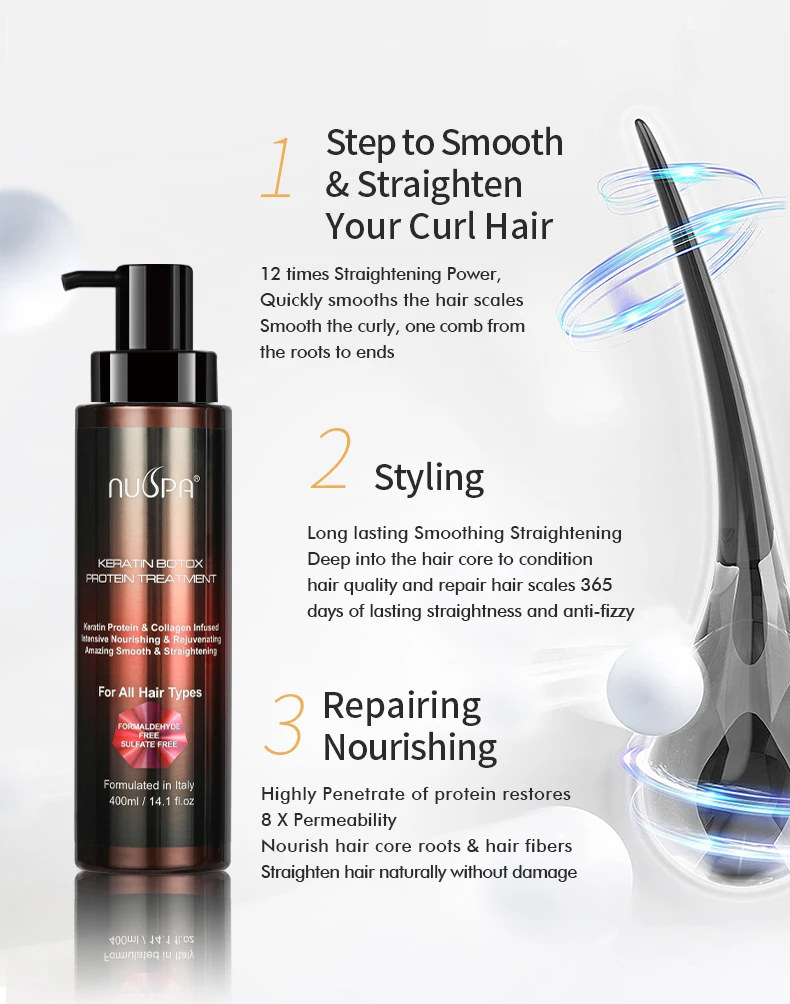 Wholesale Formaldehyde Free Straightening Hair Care Brazilian Keratin Protein Smooth Cuticle Silk Looking Hair Treatment