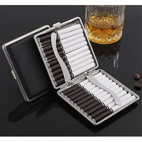 Cigarette Case Stylish Leather Surface Metal Box for 20 Cigarettes