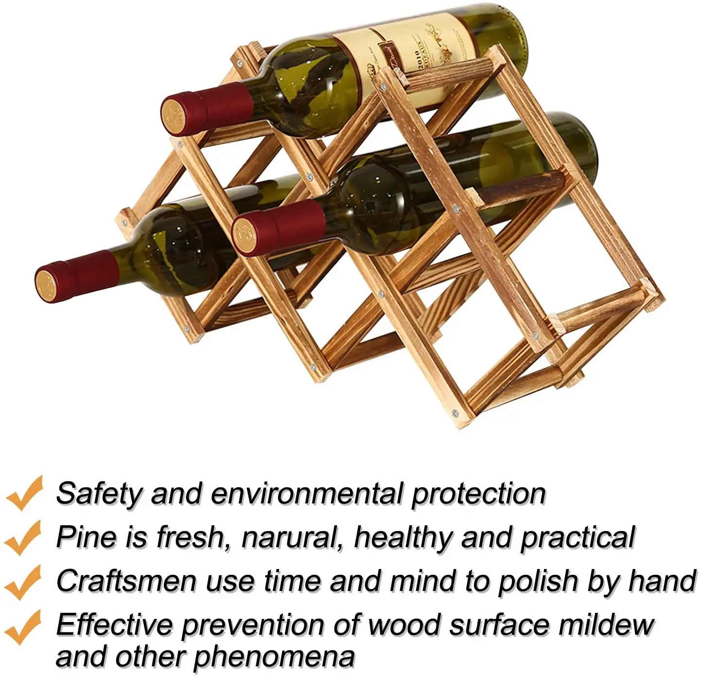 Foldable Wine Rack Countertop Wooden Bottle Holders Stands Counter Display Shelf 6 Bottles