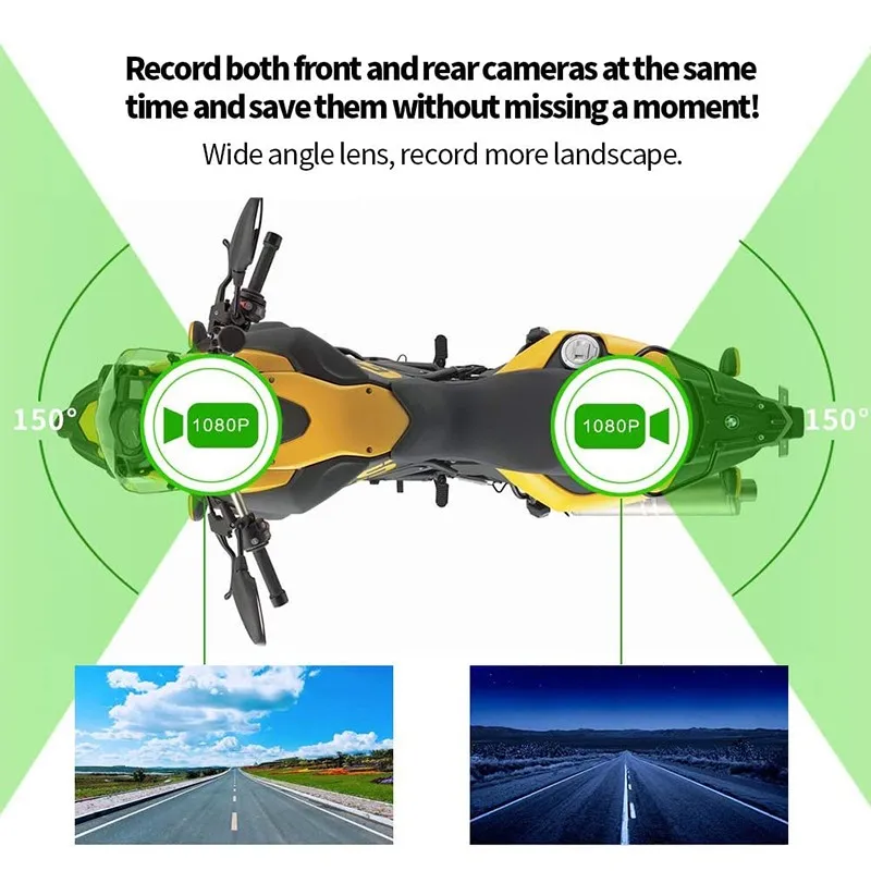 3inch 1080P HD Motorcycle Camera DVR Night Vision Motorcycle Driving Recorder with IP67 Waterproof Front Rear Dual Lense