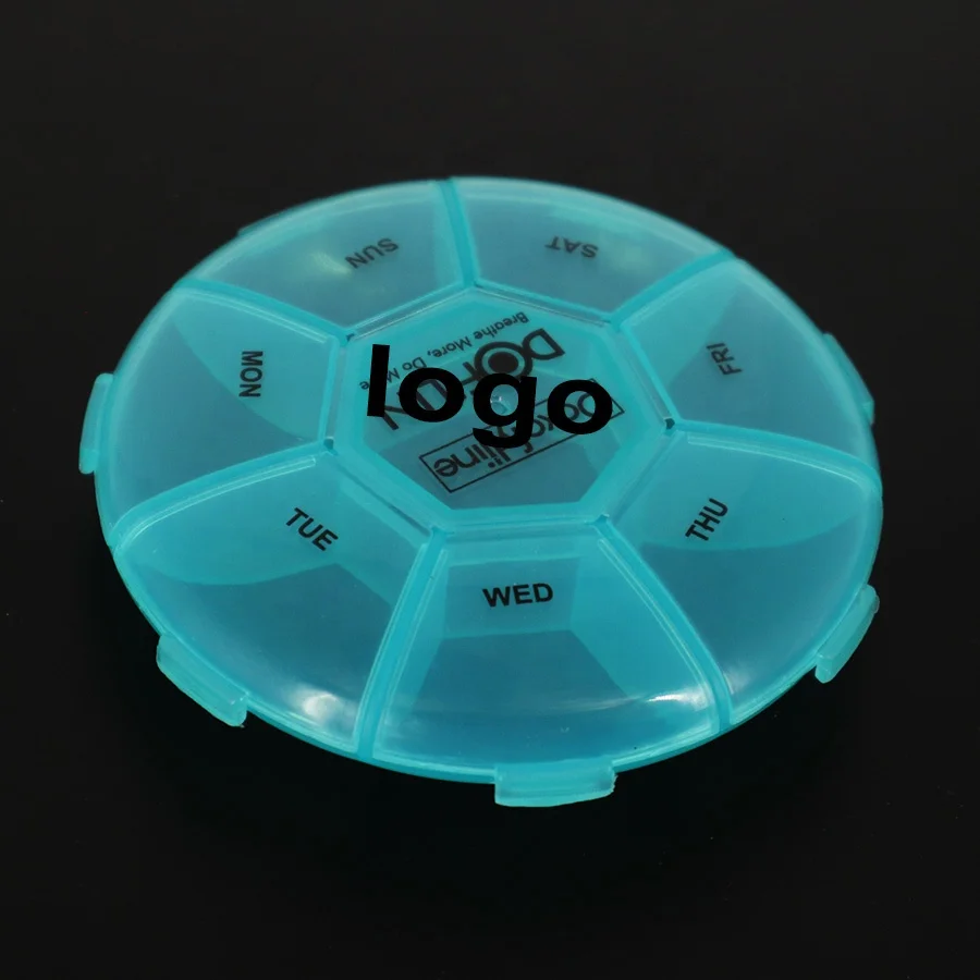 Custom Portable Plastic Round Shape 7 Days Weekly Pill Storage Box Medicine Pill Case