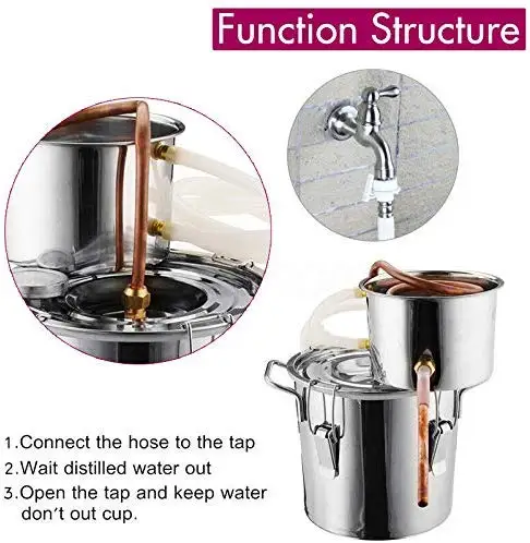 
5 Gal 20 Liters 2 Pots Home Distiller Moonshine Alcohol Boiler Copper Home Brewing Kit with Thumper Keg Stainless Steel (11L Dis 