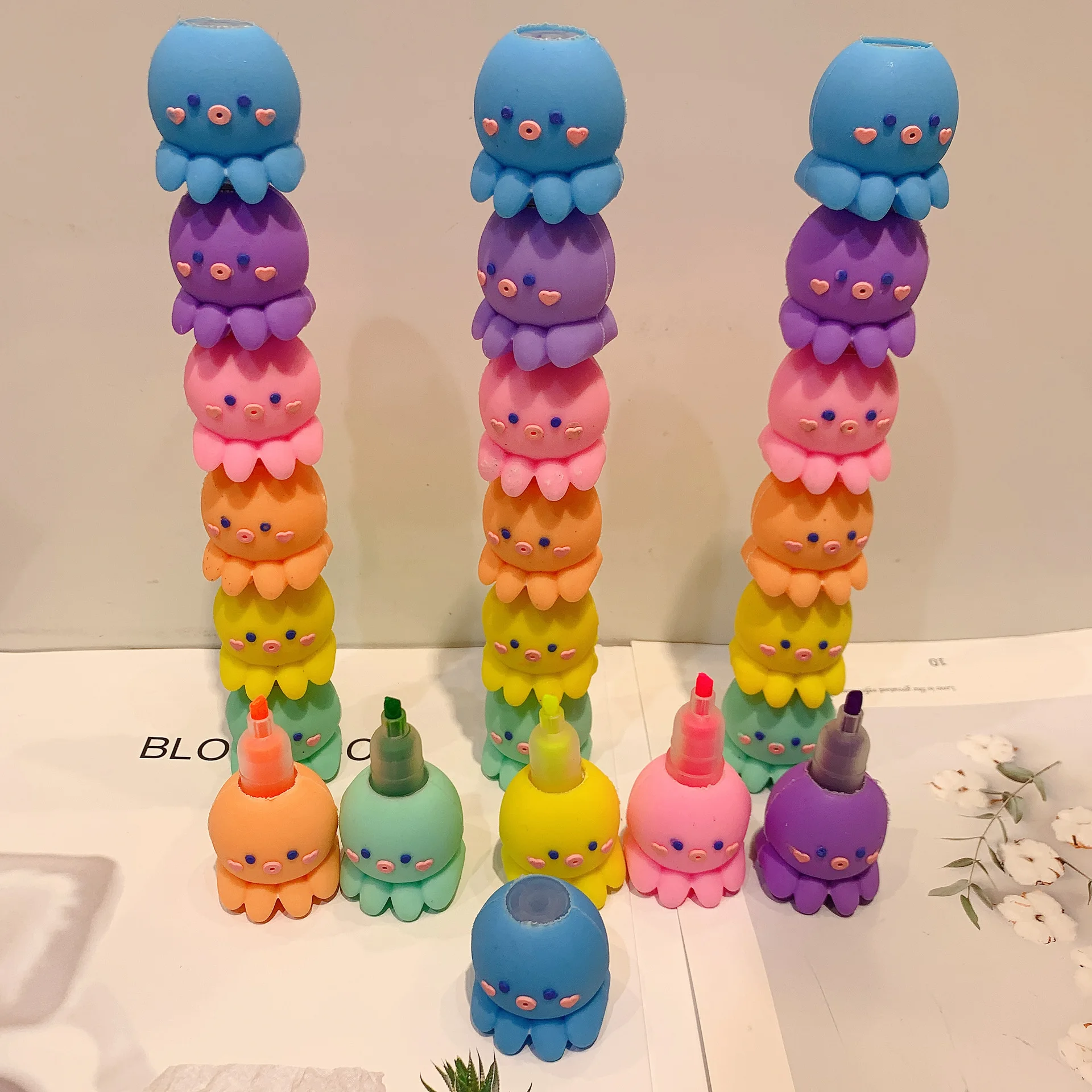 Creative octopus shape highlighter silicone octopus cute stationery focus marker graffiti pen hand pen