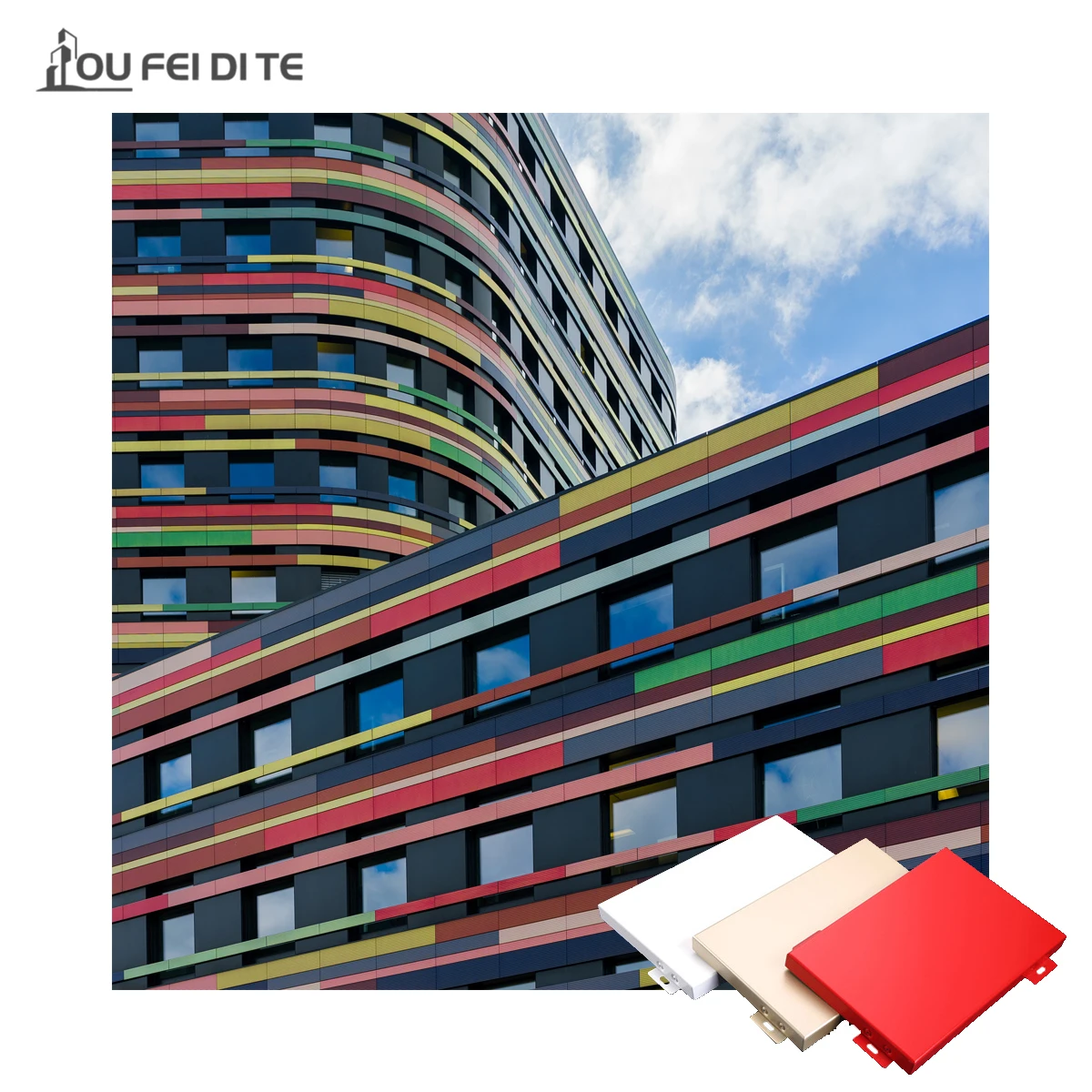 OFDT Colorful Customize Shape External Outdoor Cladding Solid Building Facade Panels Curtain Walls for House Gym Museum