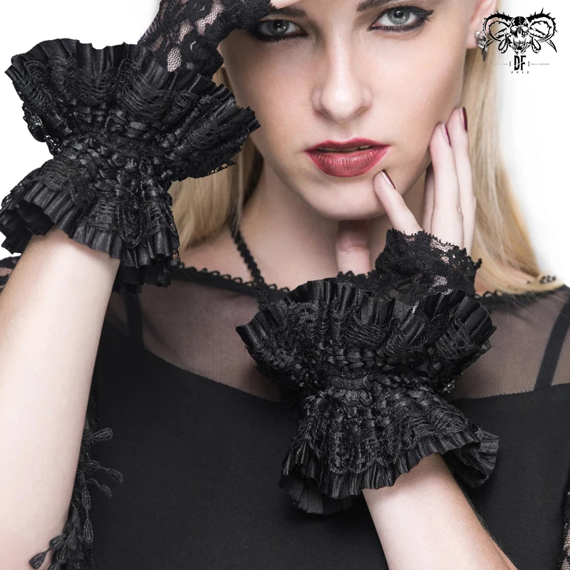 GE007 Devil Fashion skull butterfly metal clasp gothic party sexy women rose multiple laces black short gloves