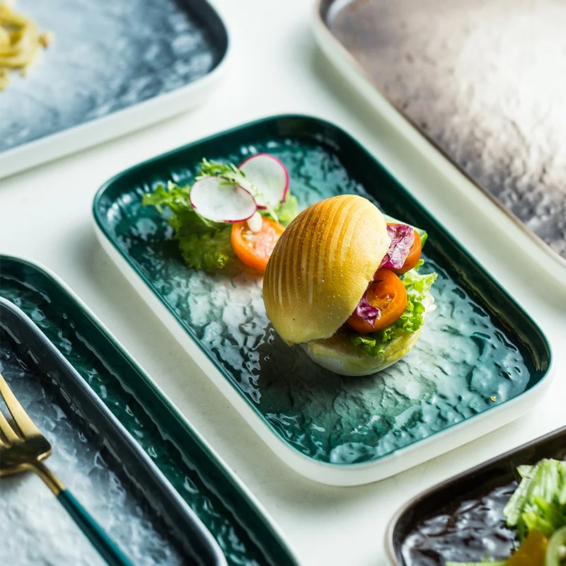 Marble style ceramic sushi stoneware plate square dinner plate with stone grain