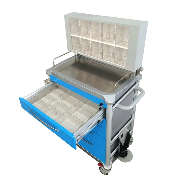 Healthcare ABS Medical Lockable Cart Metal Anesthesia Trolley