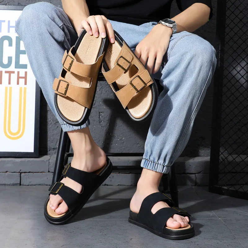2024 New Design Summer Casual Slide Sandals Comfortable Slip on Slippers Fashion Luxury Leather Flat Sandals for Men