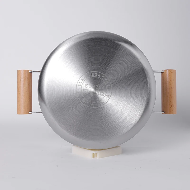 Customized 3 ply stainless steel wooden handle heat proof glass lid saucepan sets cooking ware casserole