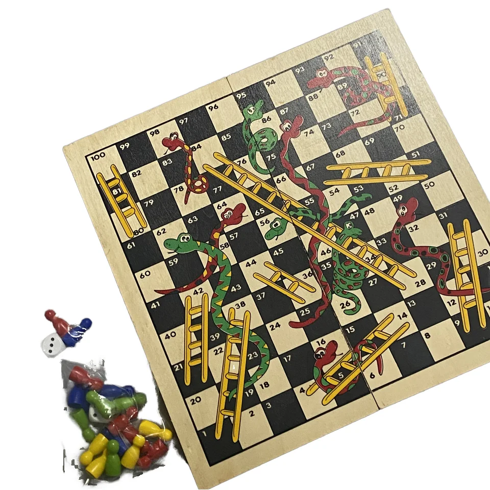 Custom Sticker Craft 29x29cm Wooden Snakes Ladders Chessboard Monopoly Board Games Set Kids Adults-Flying Ludo Flying Chess