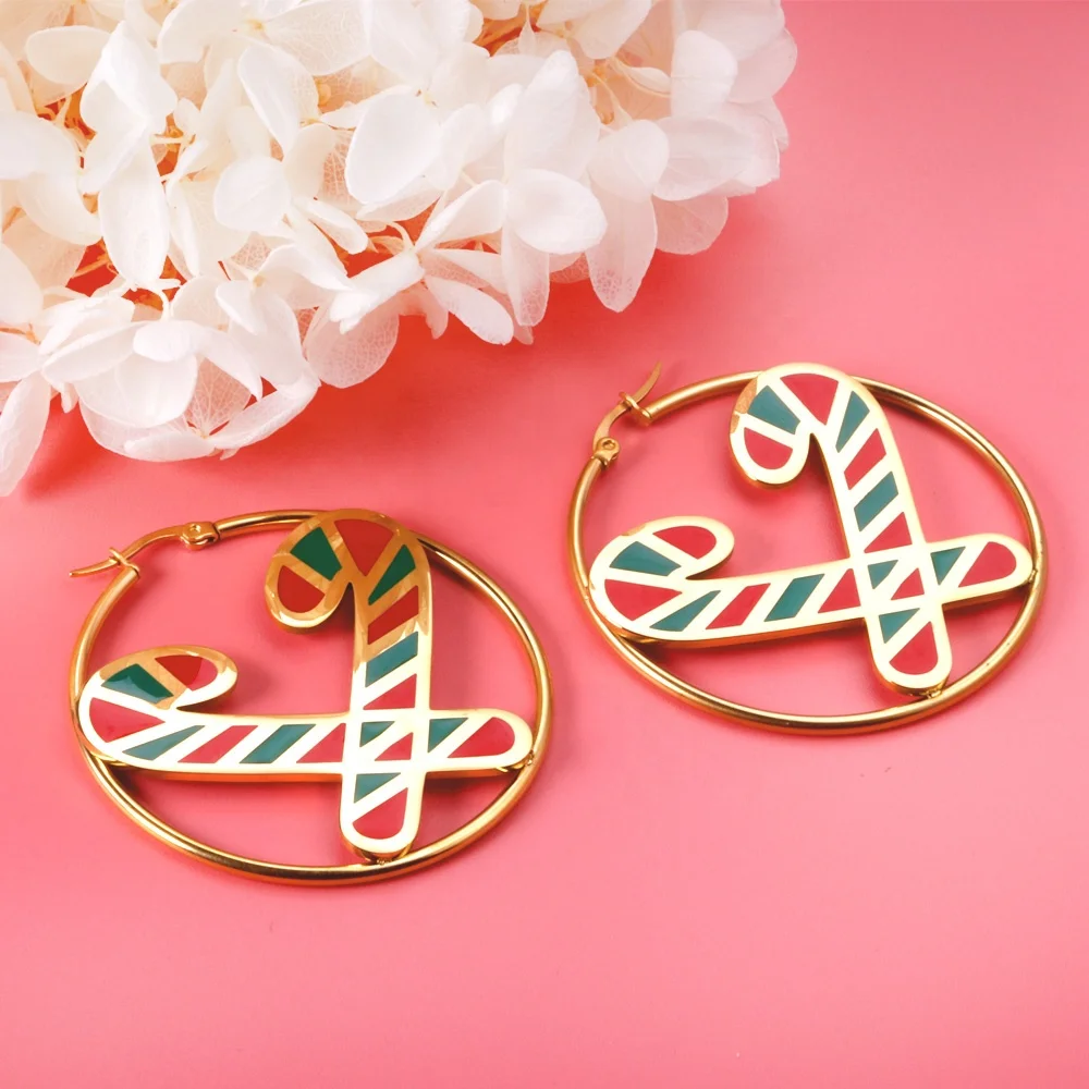 Hot Sale Christmas Jewelry Earrings Hypoallergenic PVD Gold Plated Christmas Elements Drip Oil Stainless Steel Earrings