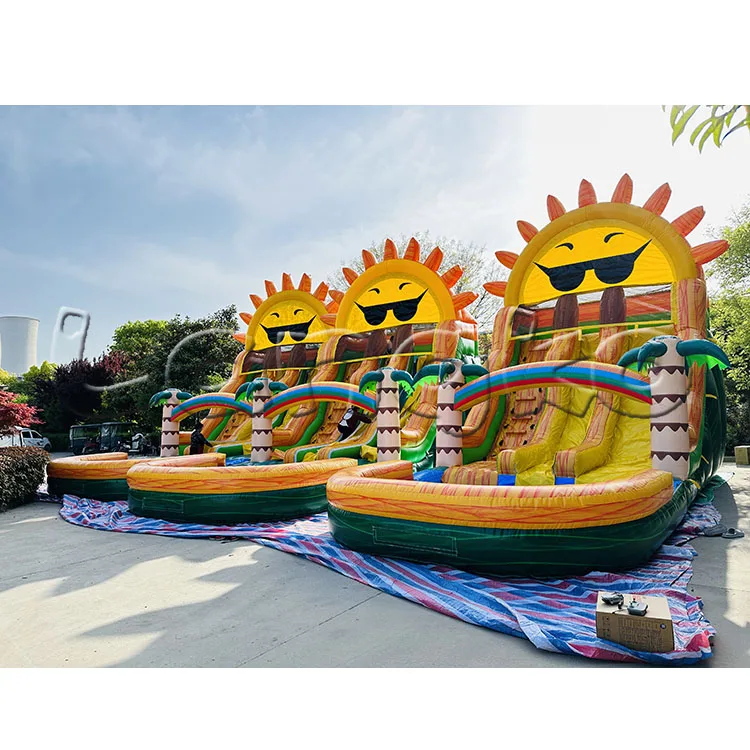 Inflatable sun theme double slide commerical grade pvc custom design dual lane inflatable bounce water slide for sale