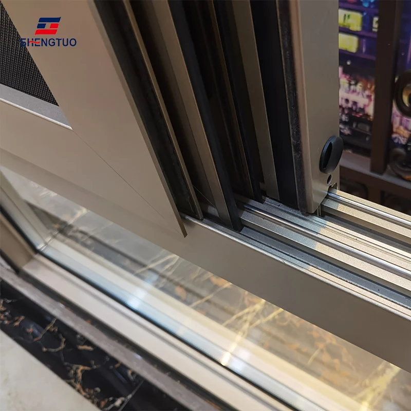 Thermal Break Aluminum Frame Integration Sliding Window Double Glass Latest Design 2.5-rails Aluminum Alloy Magnetic Screen 1.4