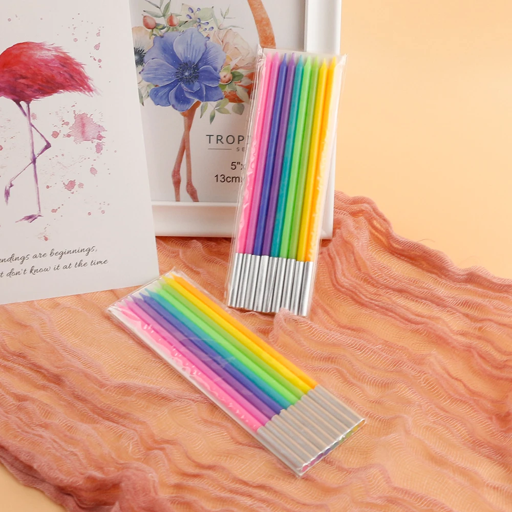 Cake Topper Decoration Candle for Parties Pillar Shape Foil Wrapped Birthday Hot Selling Rainbow Color Digital Printing OEM BG9X