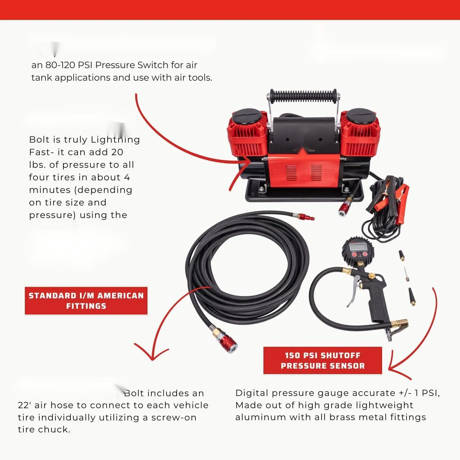 HF102-15C  heavy duty multi functional compressor strong power auto inflatable air Compressor with pressure monitoring