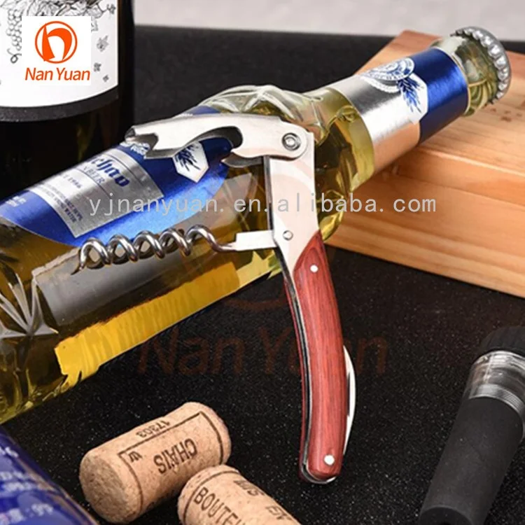 Double hinged corkscrew opener customized wooden corkscrew