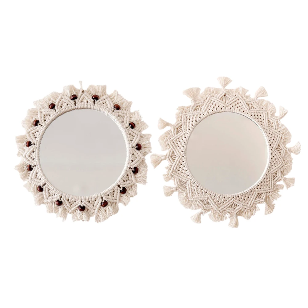 
Hanging Mirror Boho Hanging Wall Mirror with Fringe Round Decorative Mirror Art Decor 