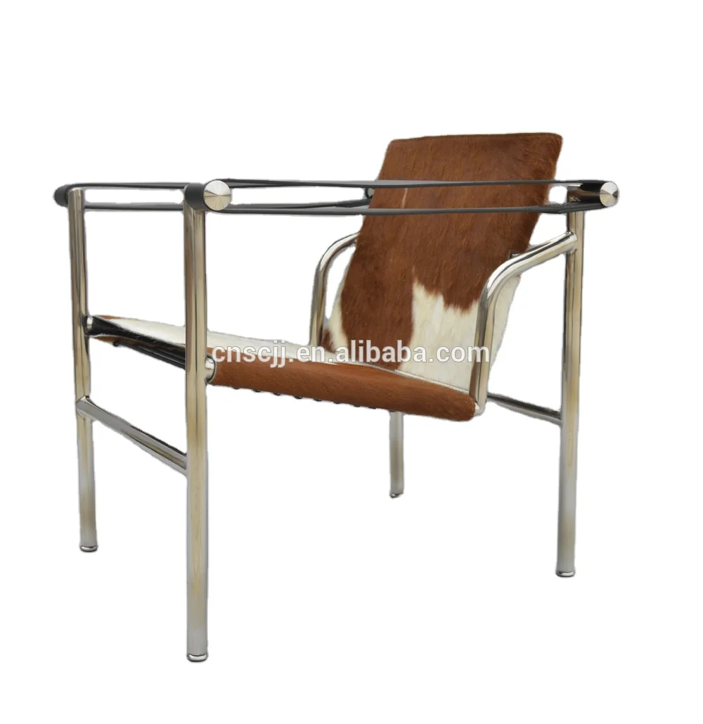 
878 Unique wholesale living room home furniture LC1 armchair cowhide leather stainless steel metal leisure lounge chair 