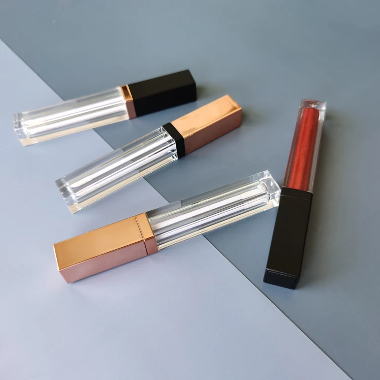 CY038 5ml lip gloss tube rose gold black empty slim lipstick tube square lipstick with wand Lip Gloss Packaging Private Label