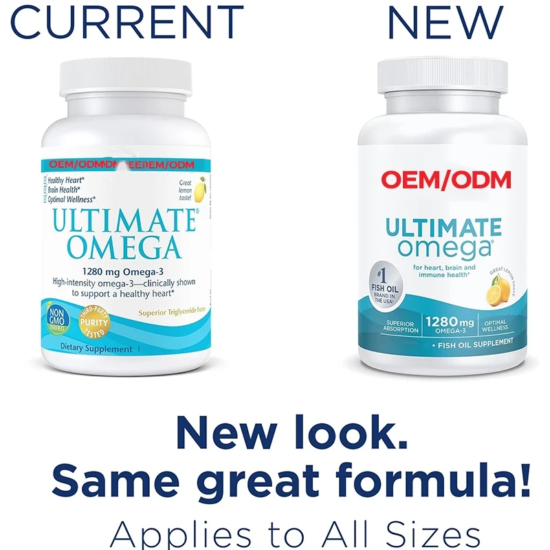 Omega Lemon Flavor 120 Soft Gels 1280 mg Omega-3 Fish Oil Supplement with EPA & DHA Promotes Brain & Heart Health