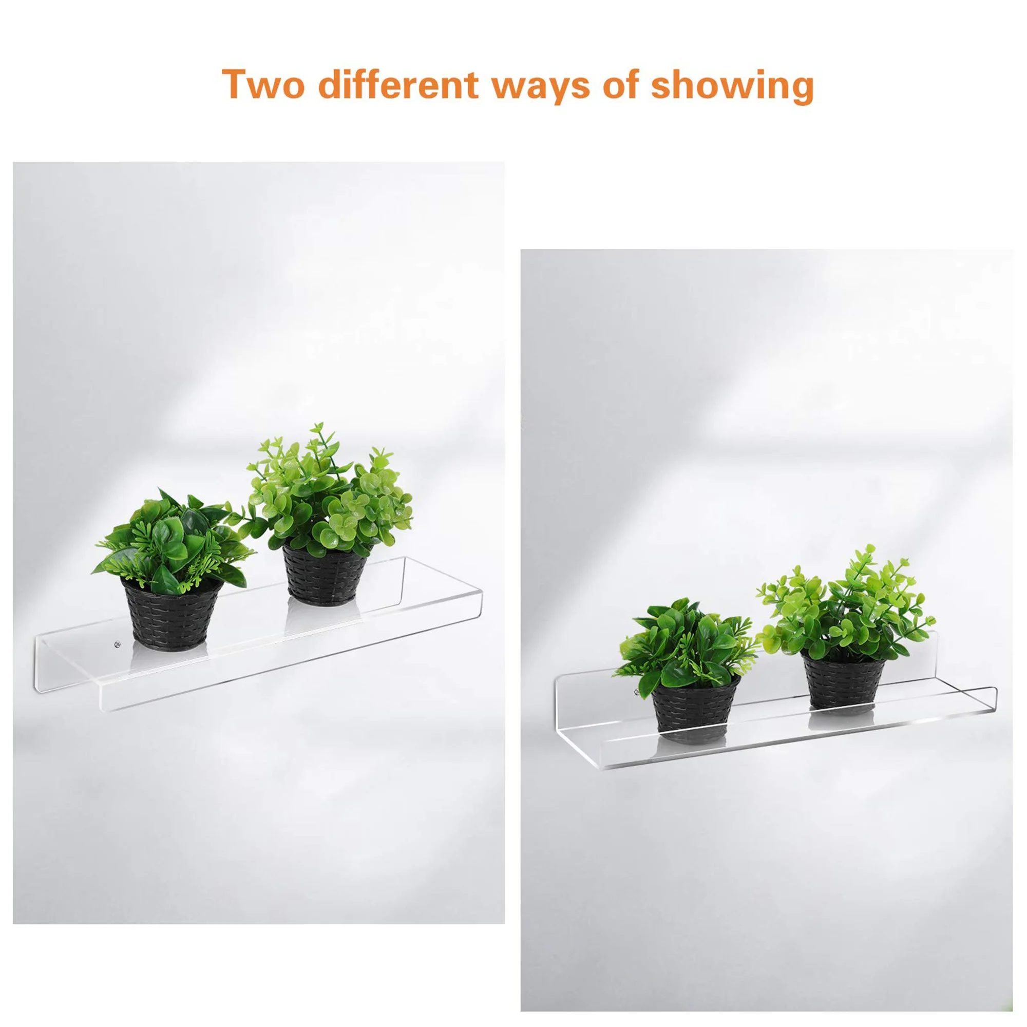 Floating shelf 15 inches (about 38.1 cm) acrylic wall edge shelf transparent 4-piece display bookshelf