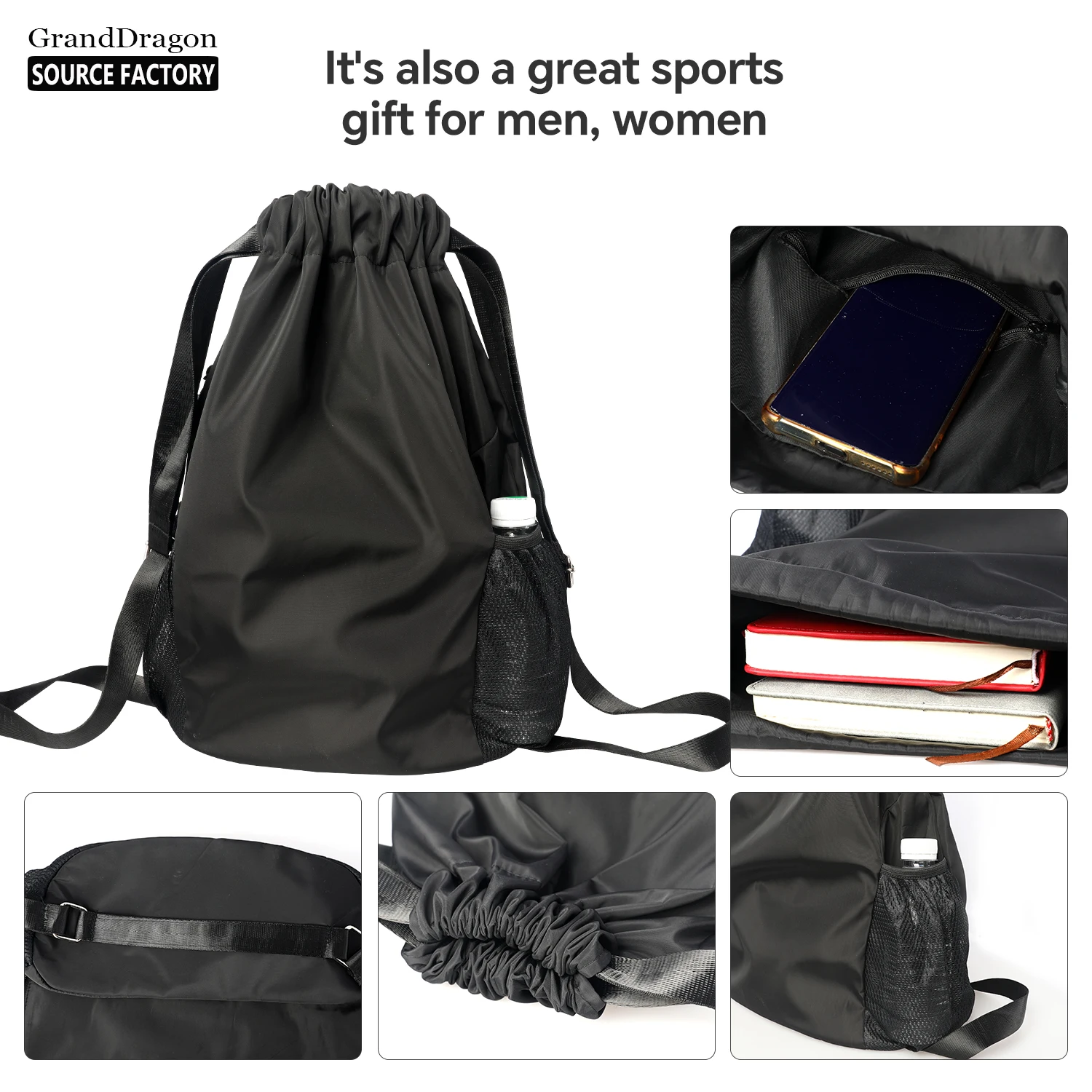 Custom Logo Folding Drawstring Gym Bag Sports String Backpack Drawstring Backpack for Travel Sports