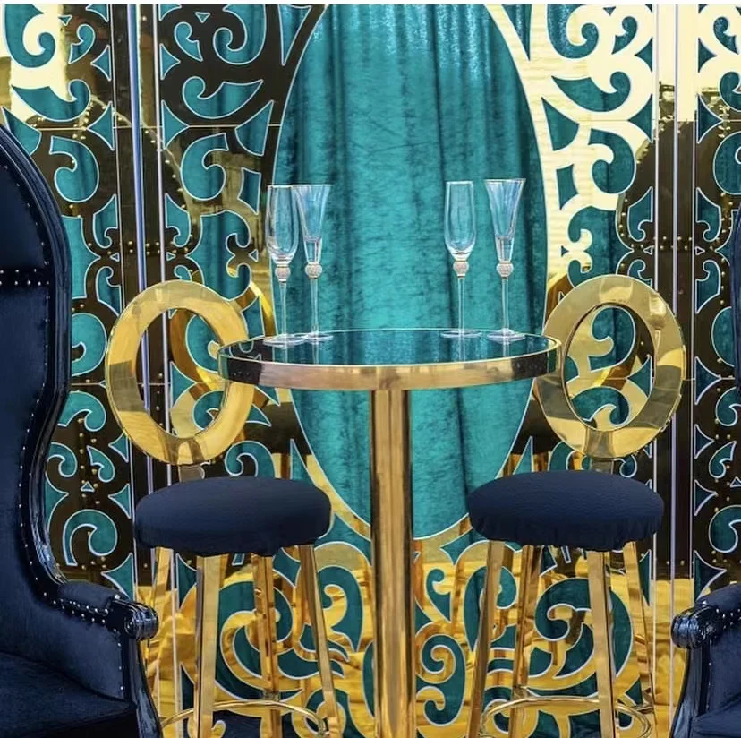 colorful LED light gold high table cocktail bar table for party  and wedding