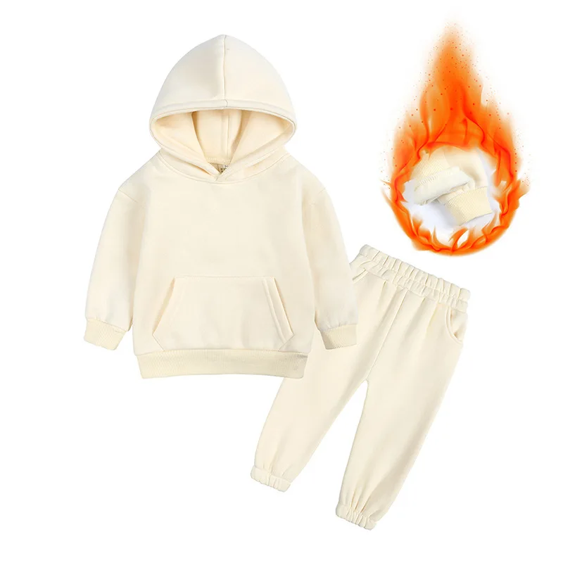 Customize kids clothing your brand cotton fleece winter clothes for kids plain children hoodie set