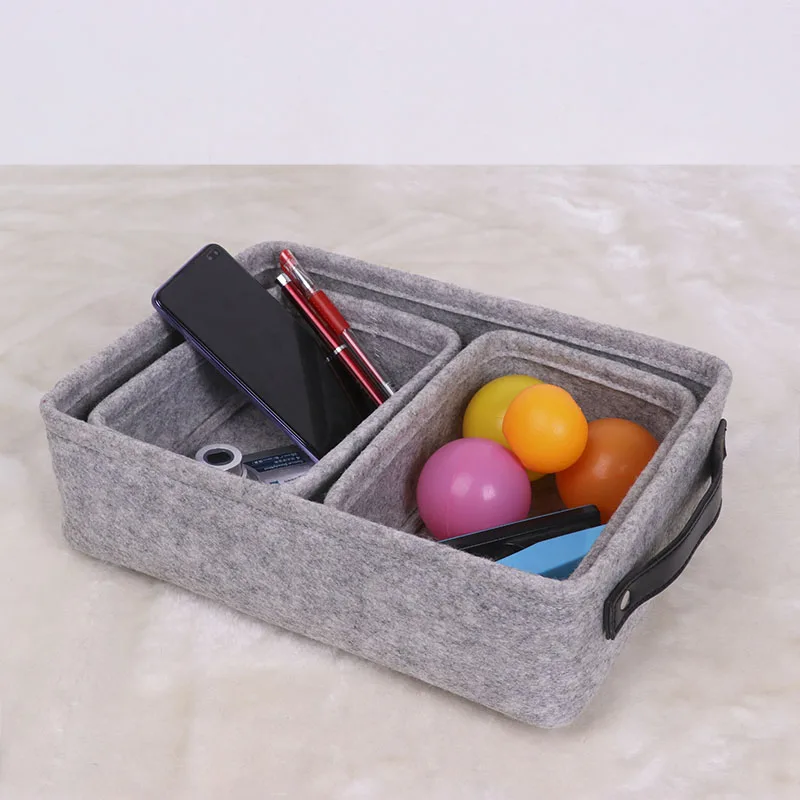 Wholesales 5-Pack Felt Storage Basket PU Handle Underwear Organizer Box Storage  for Clothes Basket Storage for Office Bedroom