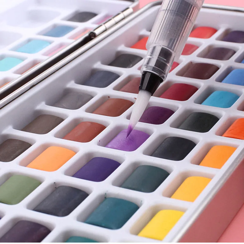 Professional Artist Grade 72 Colors 52 Regular Colors 20 Metallic Colors Solid Watercolor Paint Set for Painting