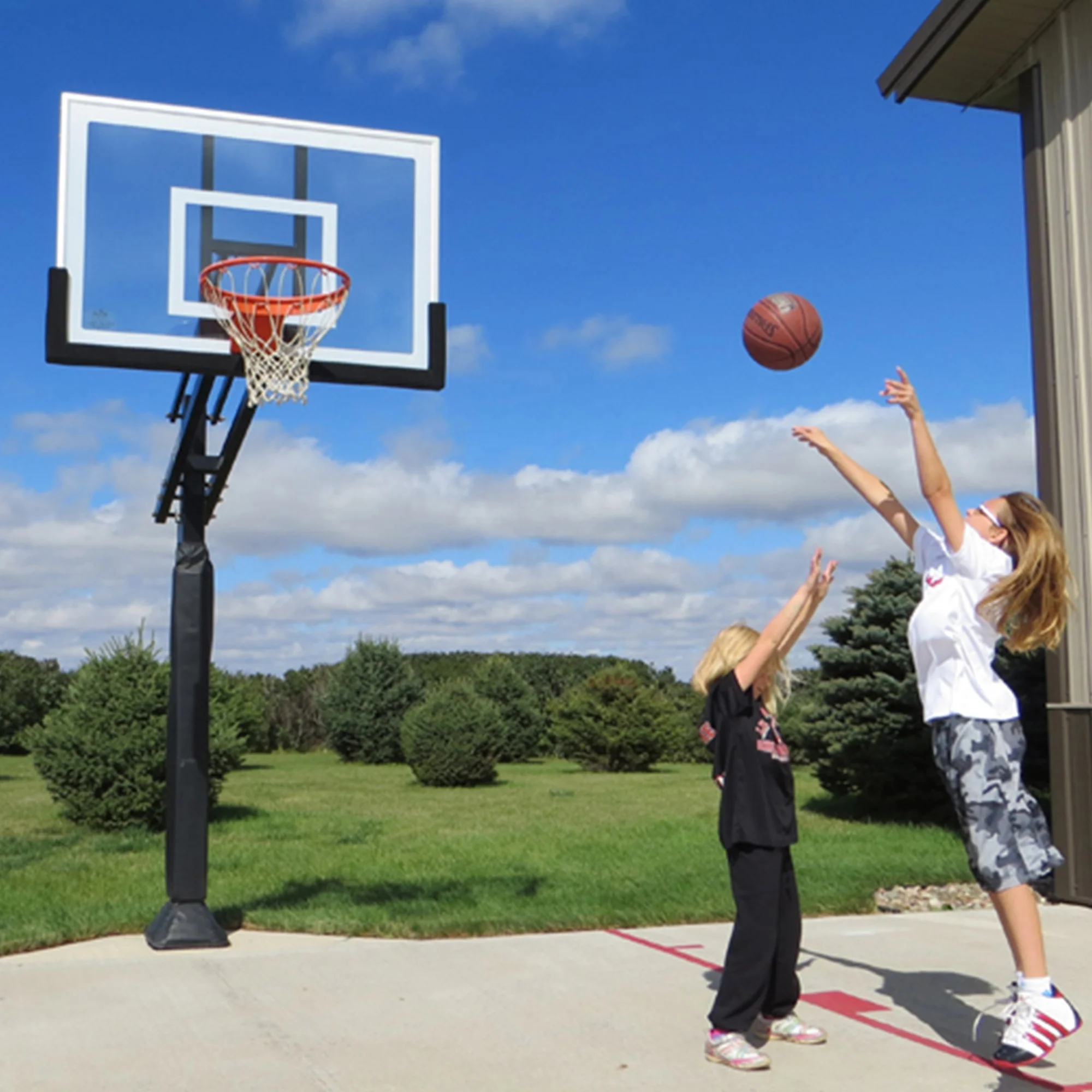 Outdoor Portable Basketball Stand 7.5-10ft Adjust Basketball Hoop Goal with 54Inch Backboard Basketball Rim Net