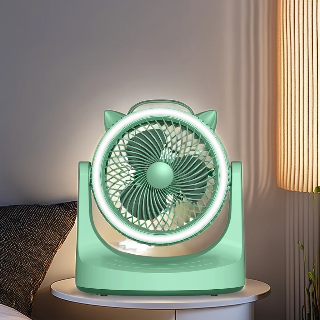 USB Rechargeable Silent Floor Fan Fashion LED Light Retractable Portable Home Office New Technology Battery Plastic Outdoor Use